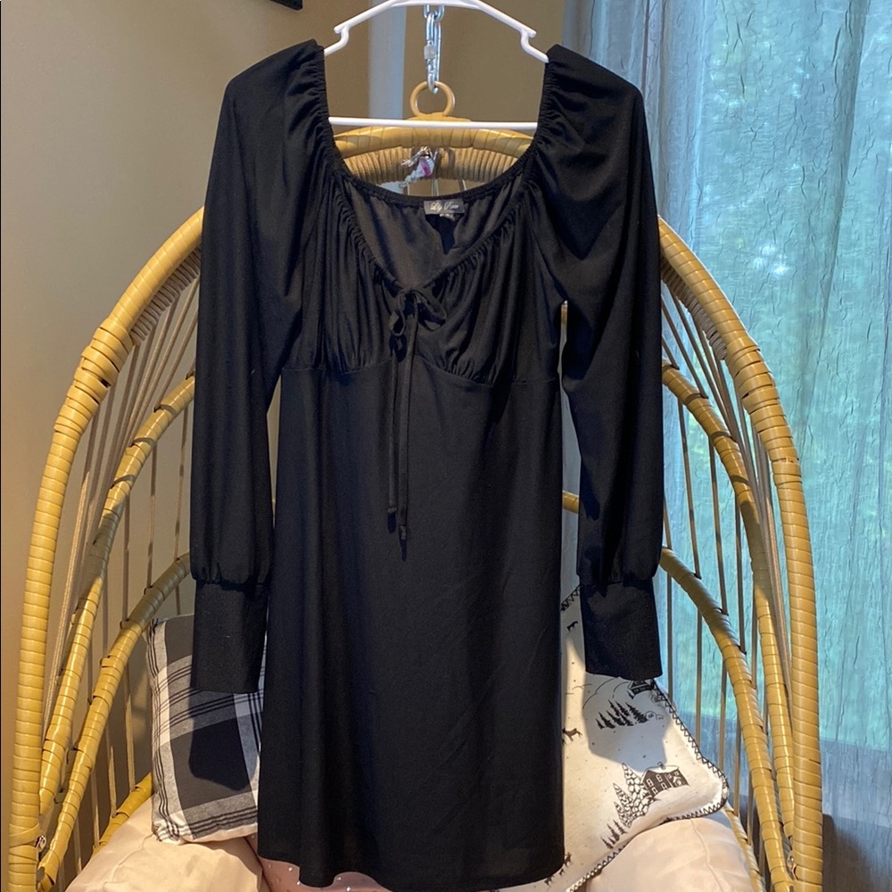 Lily Rose Black Ruched Tie Front Babydoll Dress - Picture 1 of 4